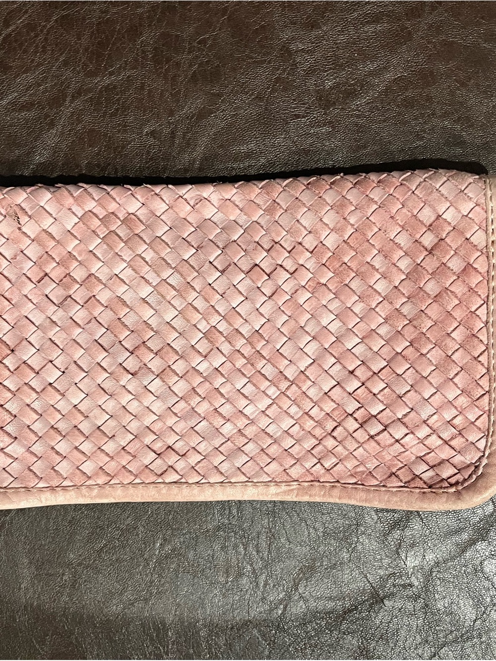 Woven Leather Pink Women’s Clutch Wallet